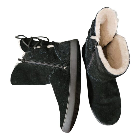 UGG Koolaburra Shazi Short Women's Winter Boots Black Faux Fur Suede Zip Lace - Picture 7 of 10
